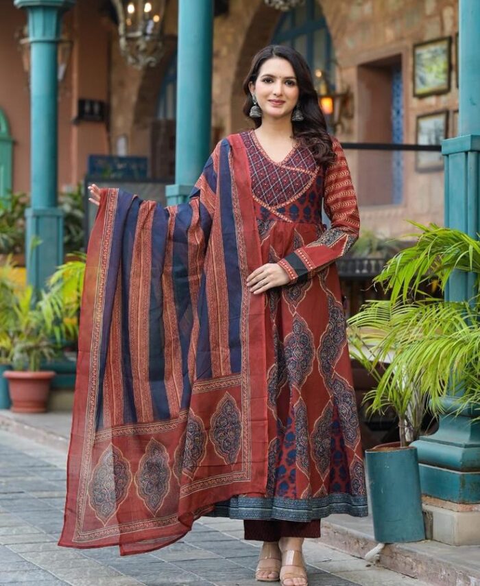 Red Ajrakh Kurti