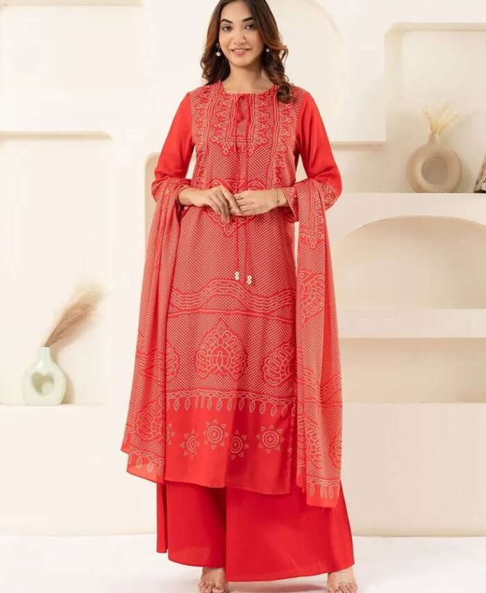 Red Salwar suit- Muslin