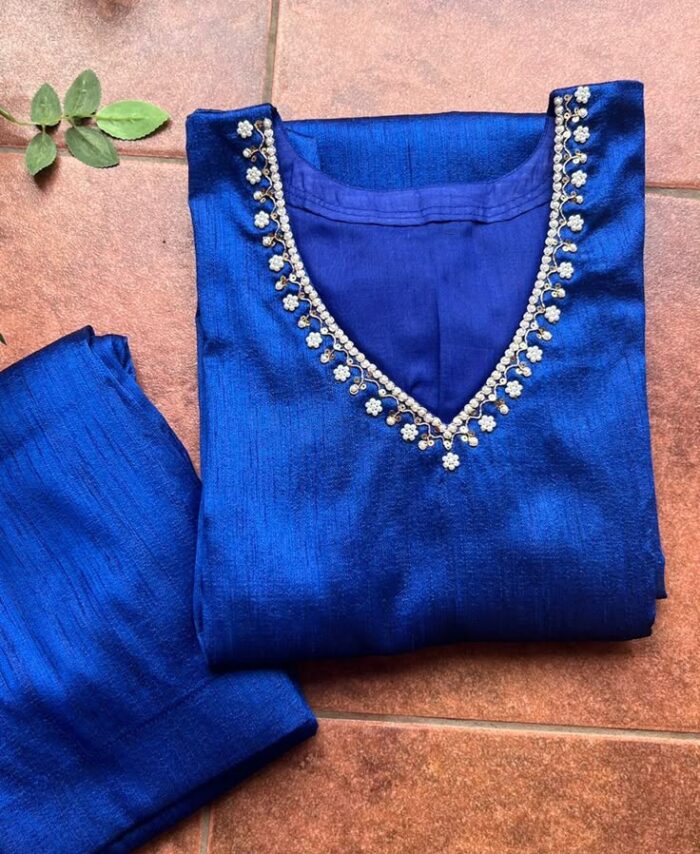 Jewel Neck Kurti- Blue