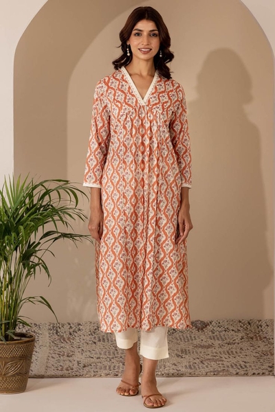 Orange Mughal Grid Kurta_Easy-Resize.com