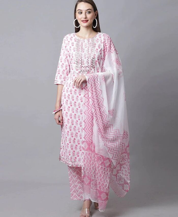 White and Pink 4 piece salwar set