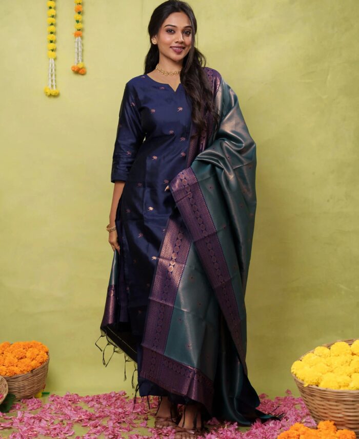 Blue Aashirwada Suit – Kurta Pant Dupatta Set